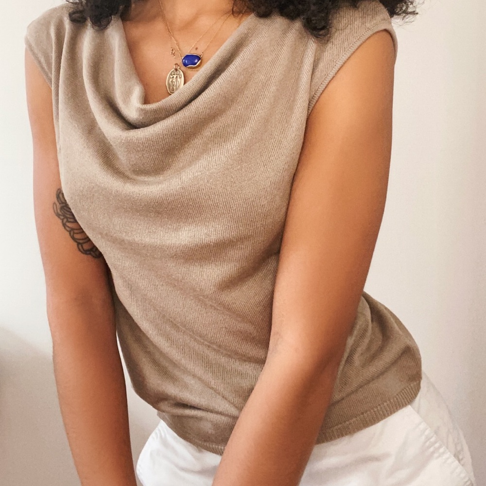 Cashmere, Silk, and Wool Blend Beige Tank